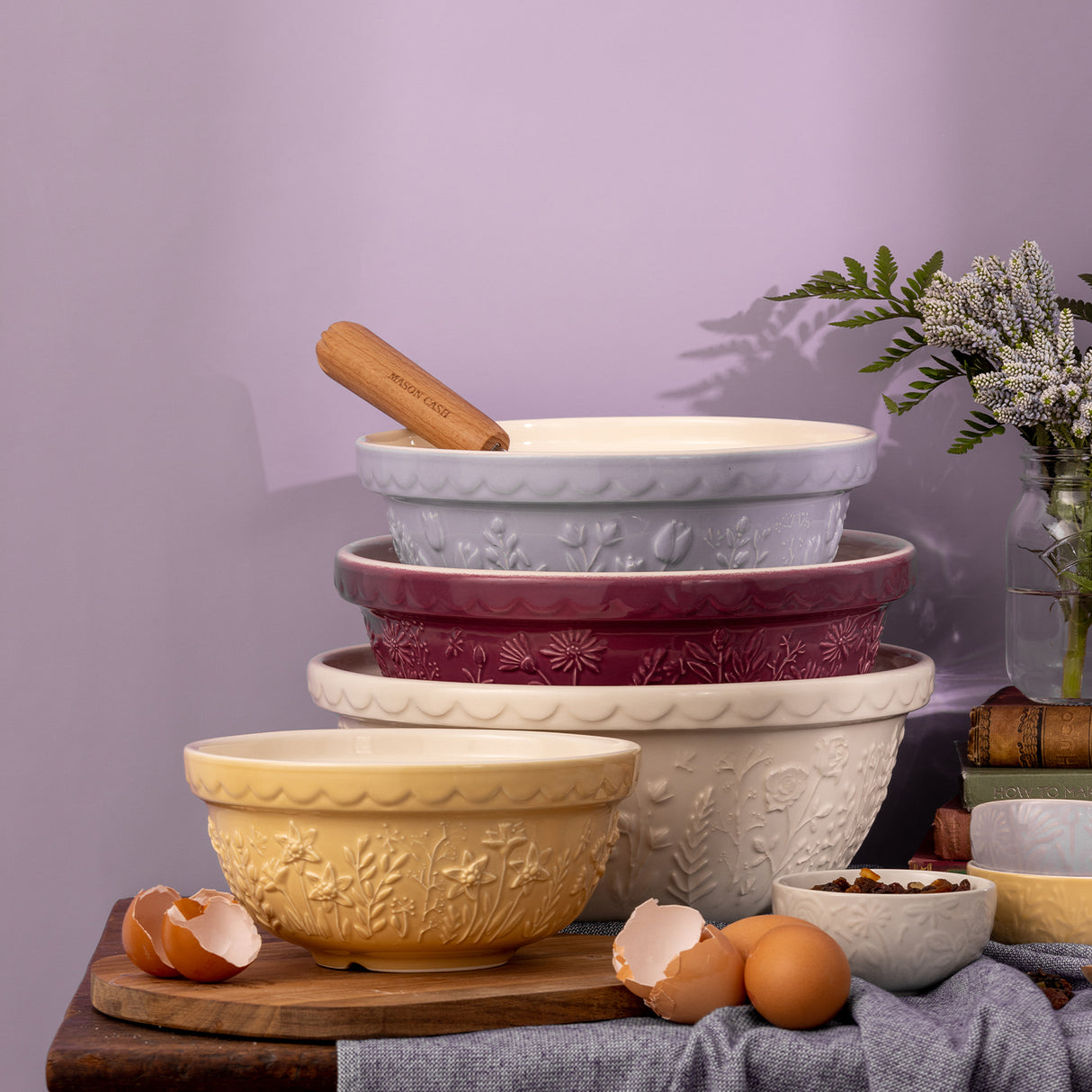 MASON CASH Rührschüssel IN THE MEADOW, transparente Keramikschüssel mit Blumendekor, ideal für Backen und Kochen