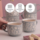 MASON CASH Tasse mit Tulpen- und Salbeimotiv, 400 ml, weiße Keramiktasse mit floralem Design auf weißem Hintergrund
