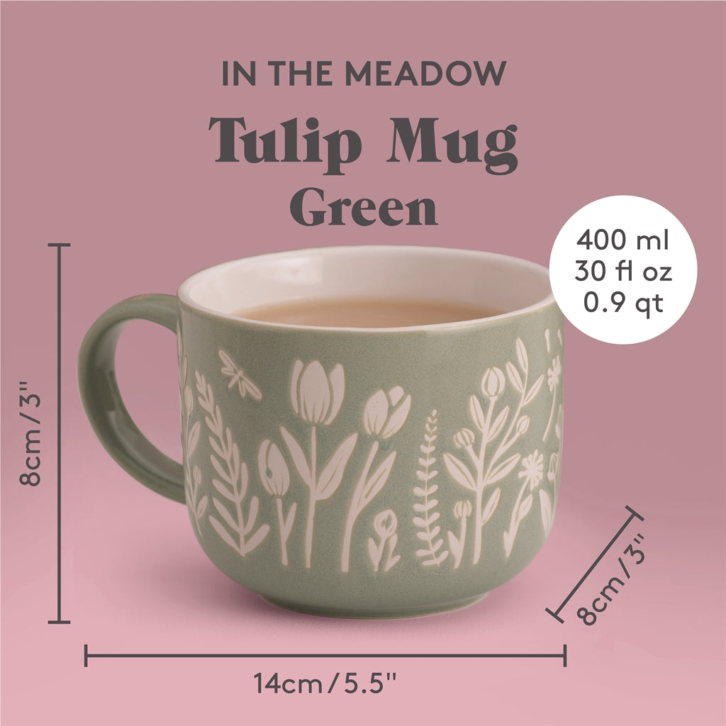 MASON CASH Tasse mit Tulpen- und Salbeimuster, 400 ml, elegante Keramiktasse mit blumigem Design auf weißem Hintergrund