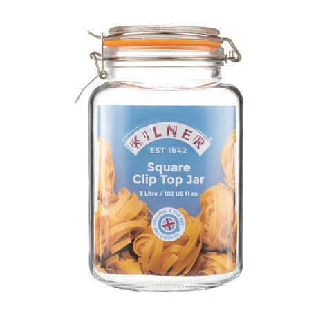 KILNER Einkochglas Clip Square in klarem Glas, rechteckiges Aufbewahrungs- und Einmachglas mit Schraubverschluss.