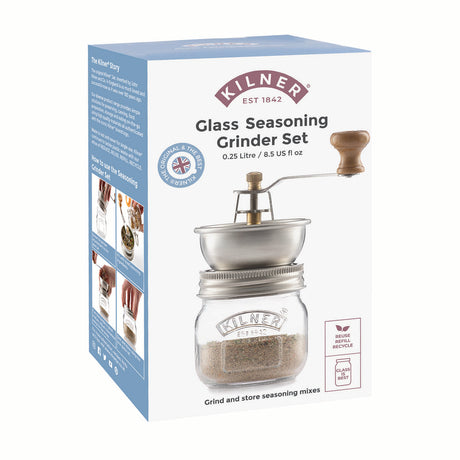KILNER Gewürzmühle für Gewürze, klar, 250 ml, mit transparentem Gehäuse und Edelstahlmühle für frisches Würzen.