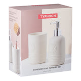 Typhoon LIVING Seifenspender und Becher aus Keramik mit modernen, stilvollen Designs, ideal für Badezimmer und Küchen.