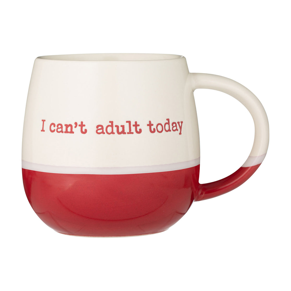 Rote und weiße Tasse von PRICE & KENSINGTON mit "ADULT TODAY" Aufdruck, Keramiktasse für Erwachsene.