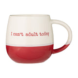 Rote und weiße Tasse von PRICE & KENSINGTON mit "ADULT TODAY" Aufdruck, Keramiktasse für Erwachsene.