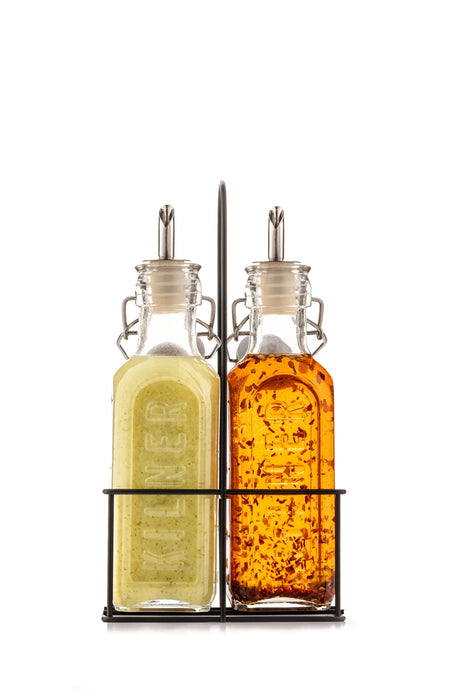 KILNER Öl- und Essigflasche aus klarem Glas mit Schraubverschluss, ideal zum Aufbewahren von Öl und Essig.