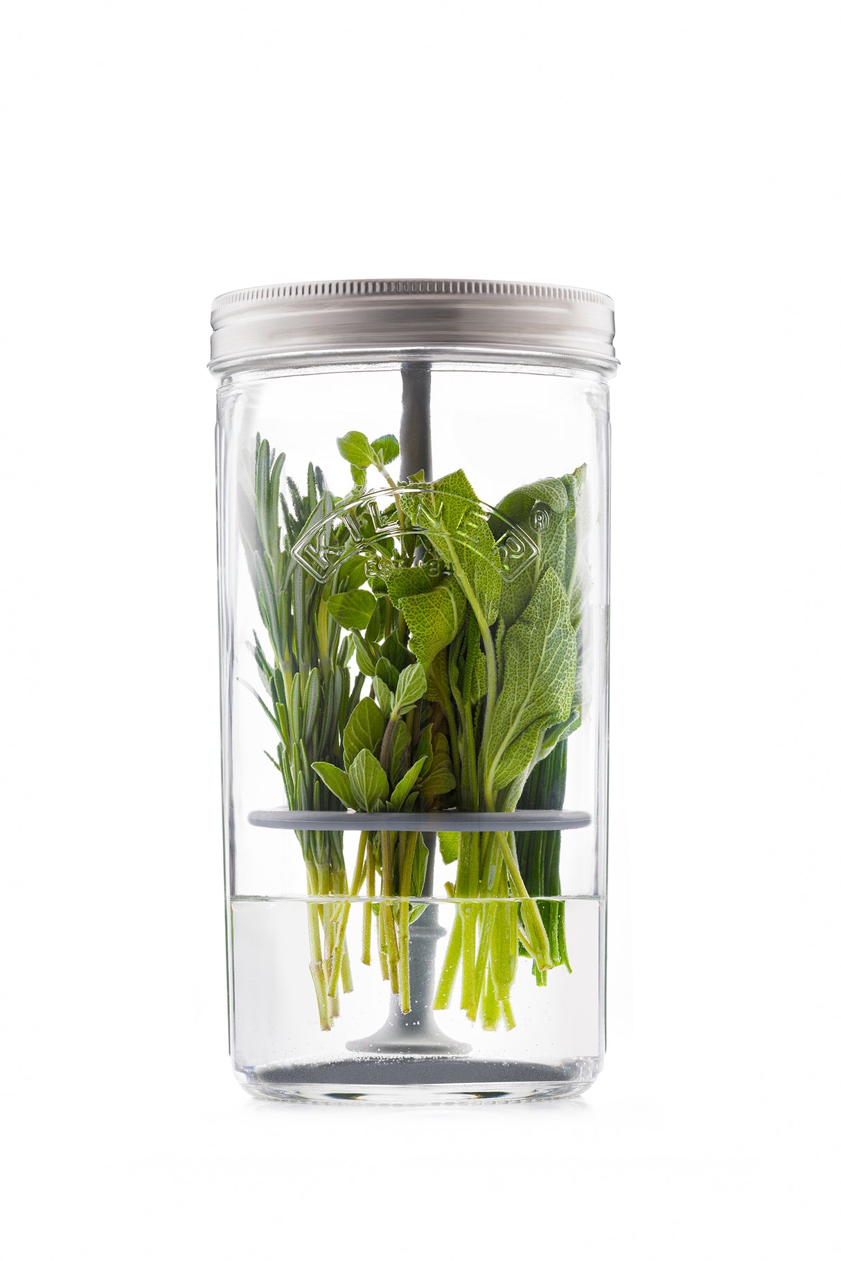 KILNER Kräuter-Frischhalteglas mit 1 Liter Fassungsvermögen, transparentes Glasbehältnis für frische Kräuter, mit Schraubverschluss