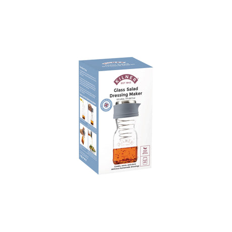 KILNER Dressingshaker aus klarem Glas mit Schraubverschluss, 500 ml Fassungsvermögen, für Salatdressing und Soßen.