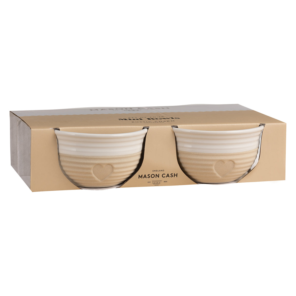 Vier beige Schüsseln im Mason Cash Rustic Charm 4er-Set, langlebige Keramikschüsseln für Küche und Servieren