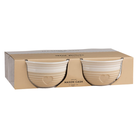 Vier beige Schüsseln im Mason Cash Rustic Charm 4er-Set, langlebige Keramikschüsseln für Küche und Servieren