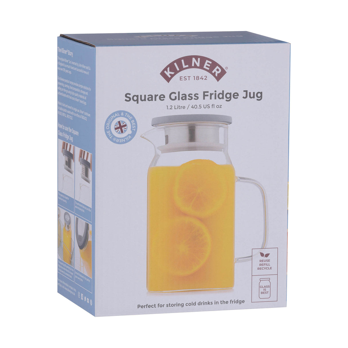 KILNER Glaskrug aus klarem Glas, 1,2 Liter Fassungsvermögen, langlebig und transparent, ideal für Getränke oder Dekoration