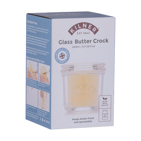 Transparente Kilner Butterdose aus Glas mit 200 ml Fassungsvermögen, ideal für Butter oder kleine Lebensmittel.