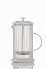 Weiße French Press von PRICE & KENSINGTON, Luxusmodell für Kaffeezubereitung, robustes Glas und elegantes Design.
