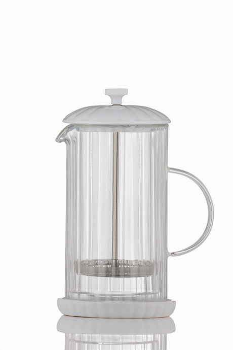 Weiße French Press von PRICE & KENSINGTON, Luxusmodell für Kaffeezubereitung, robustes Glas und elegantes Design.