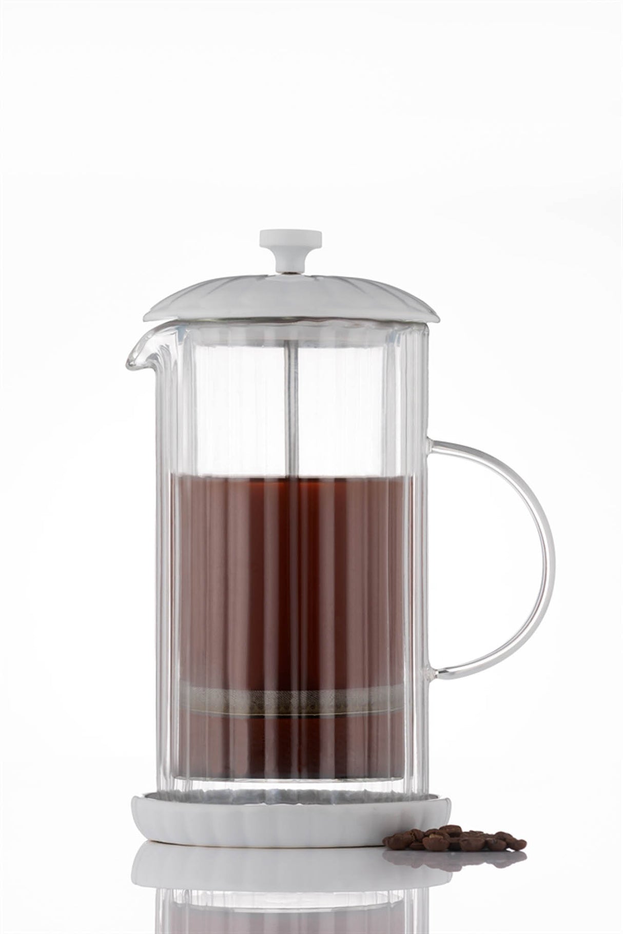Preis & Kensington French Press Luxe in Weiß, elegante Kaffeemaschine aus Glas und Edelstahl, perfekte Zubereitung von Kaffee.