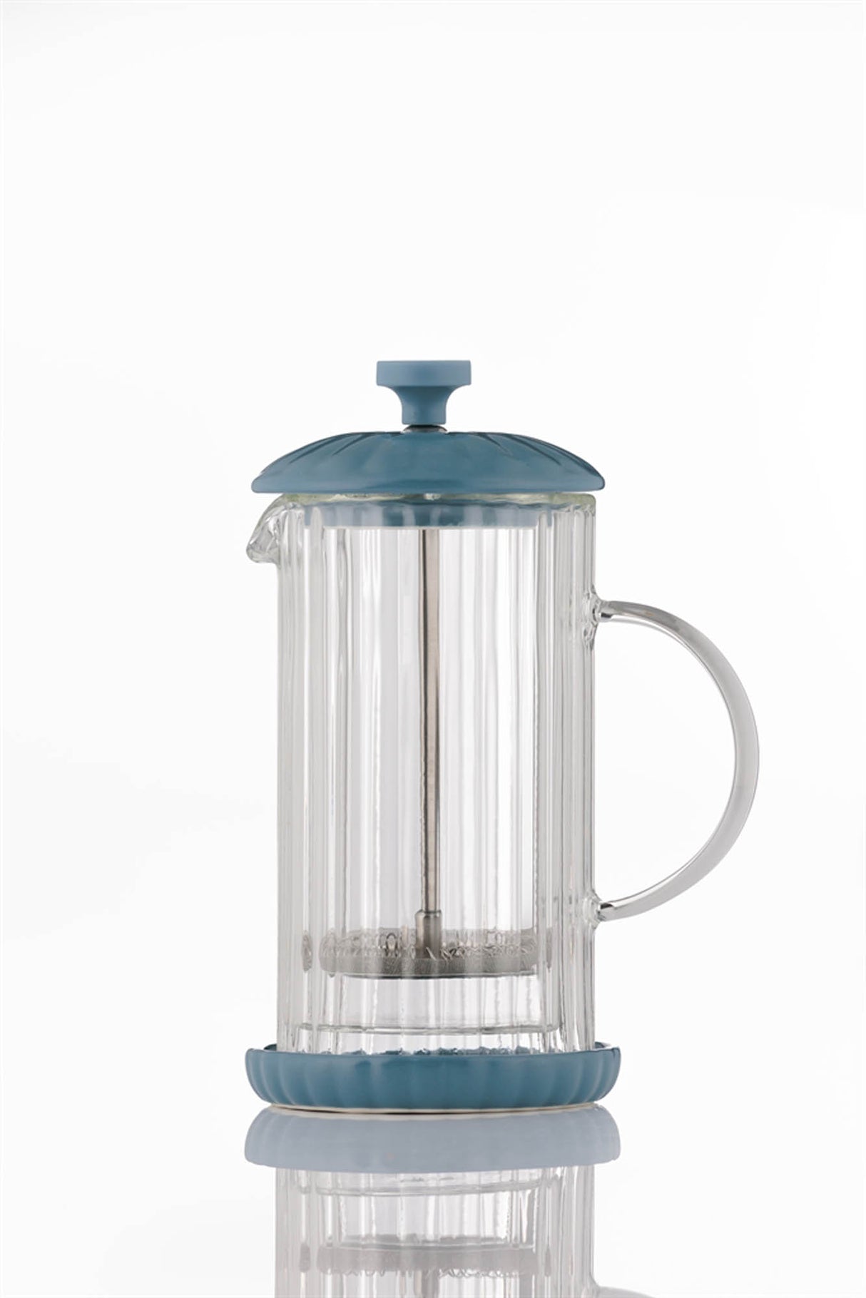 Preis & Kensington Frenchpress in Taubenblau, 350 ml, mit robustem Glasbehälter und Edelstahlfilter für aromatischen Kaffee.
