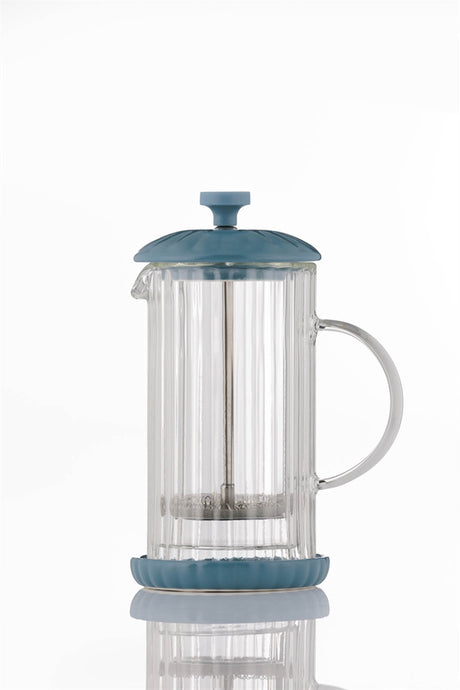Preis & Kensington Frenchpress in Taubenblau, 350 ml, mit robustem Glasbehälter und Edelstahlfilter für aromatischen Kaffee.