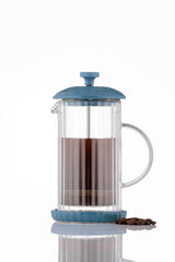 Blaue PRICE & KENSINGTON Frenchpress aus Edelstahl mit 350 ml Fassungsvermögen, ideal für Kaffee und Tee.