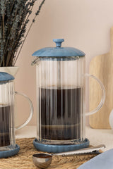 Preis & Kensington Frenchpress in Taubenblau, 1 Liter, mit transparentem Glasbehälter und Edelstahlgriff, perfekt für Kaffee und Tee.