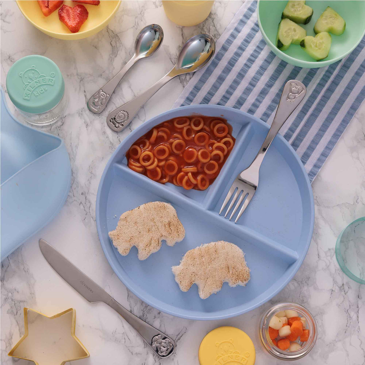 Kinderbesteck-Set von VINERS aus Edelstahl mit drei Teilen, kindgerechtes Besteck für Kinder, glänzendes Design