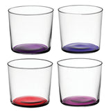 Set of four LSA CORO tumblers in berry color, 310ml glass drinkware with a sleek, modern design.