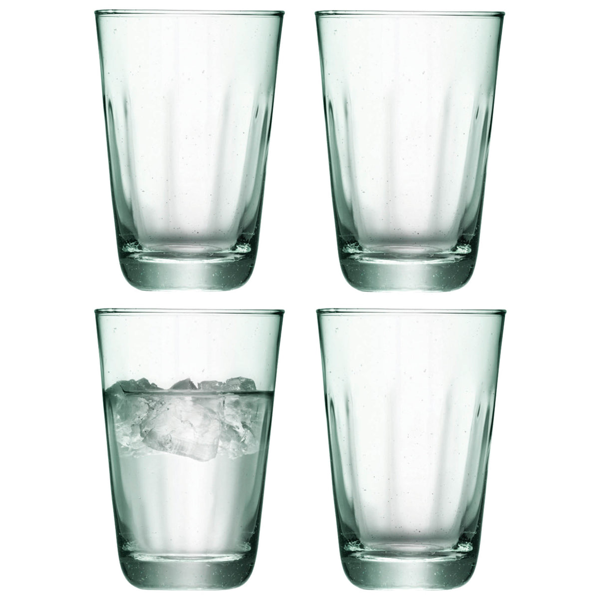 Set of four LSA Mia highball glasses, 350ml recycled glass with optic design, ideal for long drinks and casual gatherings.