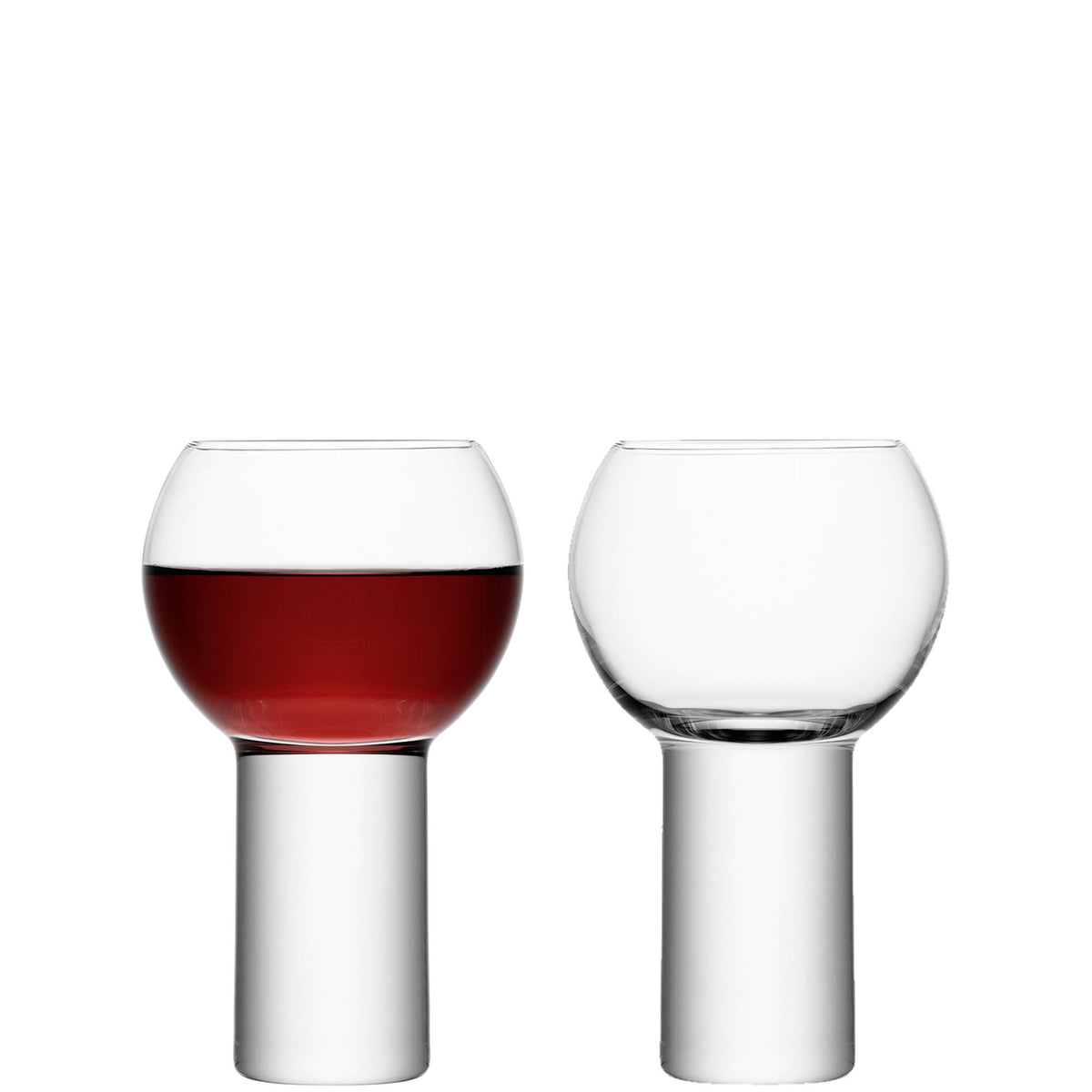 Two clear LSA Boris wine goblets with 360ml capacity, showcasing elegant glassware for wine drinking.