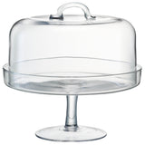 Clear LSA serve cakestand with dome, 26.5cm and 25cm diameter, featuring a sleek, transparent design for displaying baked goods.