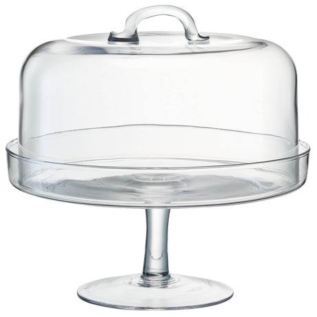 Clear LSA serve cakestand with dome, 26.5cm and 25cm diameter, featuring a sleek, transparent design for displaying baked goods.