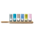 LSA Paddle Vodka Set with assorted color oak paddle, includes vodka glasses and a 40cm wooden paddle for serving or display.