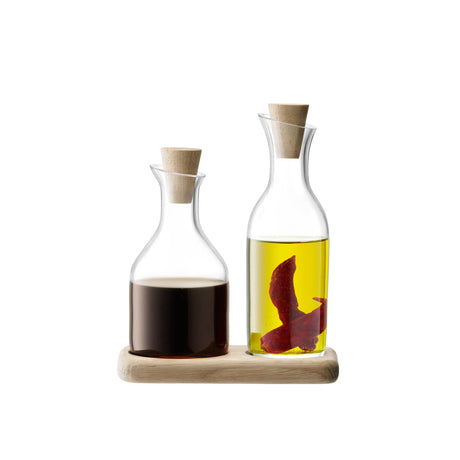 LSA Essig & Öl-Set SERVE with clear glass bottles, 15cm tall, for oils and vinegars, featuring sleek and minimalist design.