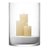Clear LSA column vase or candleholder, 40cm tall with 30cm diameter, featuring a sleek cylindrical design.