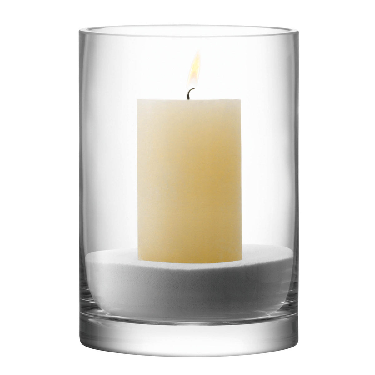 Clear LSA glass column vase or candleholder, 24cm tall with 17cm diameter, featuring a sleek cylindrical design.
