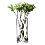 Clear LSA column vase or candleholder, 36cm tall with 17cm diameter, featuring a sleek cylindrical design and transparent glass finish.