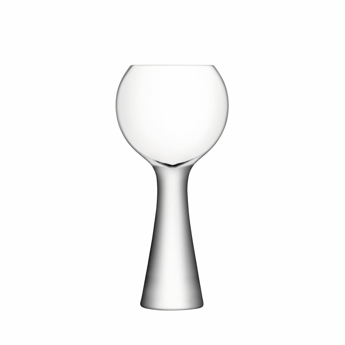 Two clear LSA Moya wine balloon glasses, 550ml each, with rounded bowls and elegant stems, perfect for wine serving.