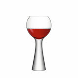 Pair of LSA Moya wine balloon glasses, 550ml clear glassware, with elegant rounded bowls for red and white wines.