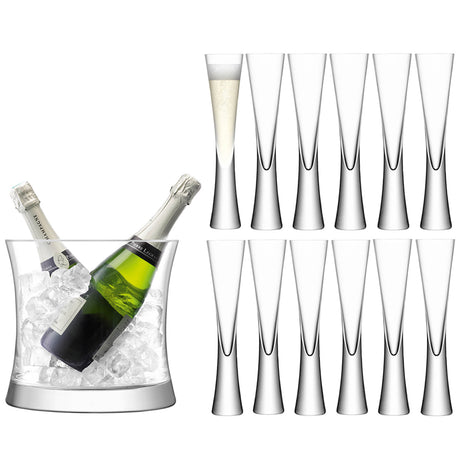 LSA Moya serving set with clear glasses and tray, elegant Sekt-Set for serving sparkling wine in a stylish display.
