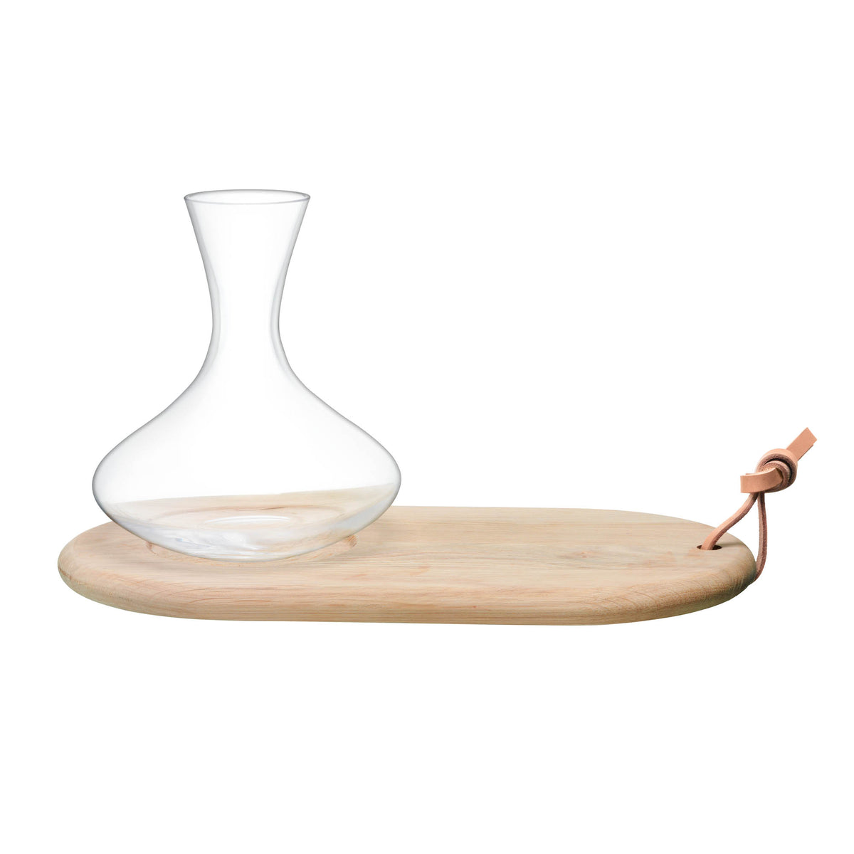 LSA wine carafe 1.4L and oak cheese board set, clear glass carafe with elegant design and wooden cheese platter.