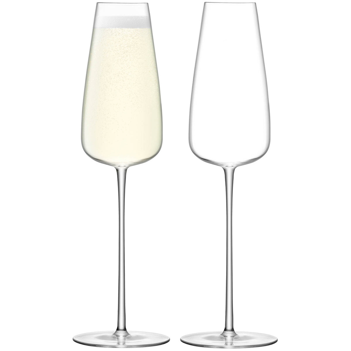 Pair of clear LSA Wine Culture Champagne flutes, 330ml Sektglas with elegant, slender design for sparkling wine.