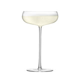Pair of clear LSA Wine Culture Champagne saucers, 320ml, elegant glassware for sparkling wine presentation.