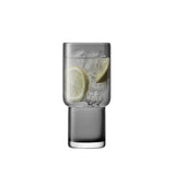 Two LSA Utility Highball glasses in slate color, 390ml capacity, designed for long drinks, shown in a clear close-up image.