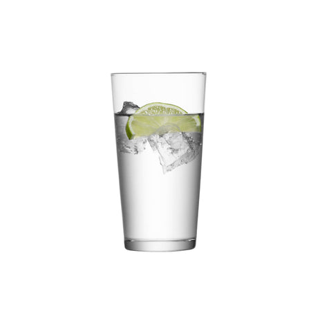 Set of four clear LSA Saftglas GIO juice glasses, 320ml capacity, with elegant design for serving fresh juice.