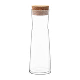 Clear LSA Gio carafe with 1.35L capacity and cork stopper, elegant glass beverage bottle for serving drinks.