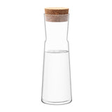 Clear LSA Gio carafe with cork stopper, 1.35L capacity, made of glass, showcasing its elegant design and transparent body.