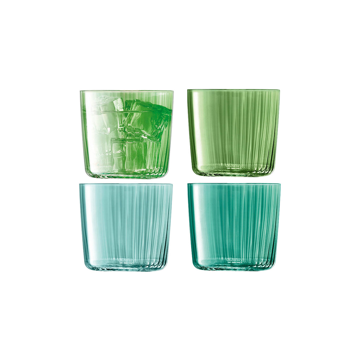 Set of four LSA Gems tumblers, 310ml each, in assorted jade color, made of glass for stylish beverage presentation.