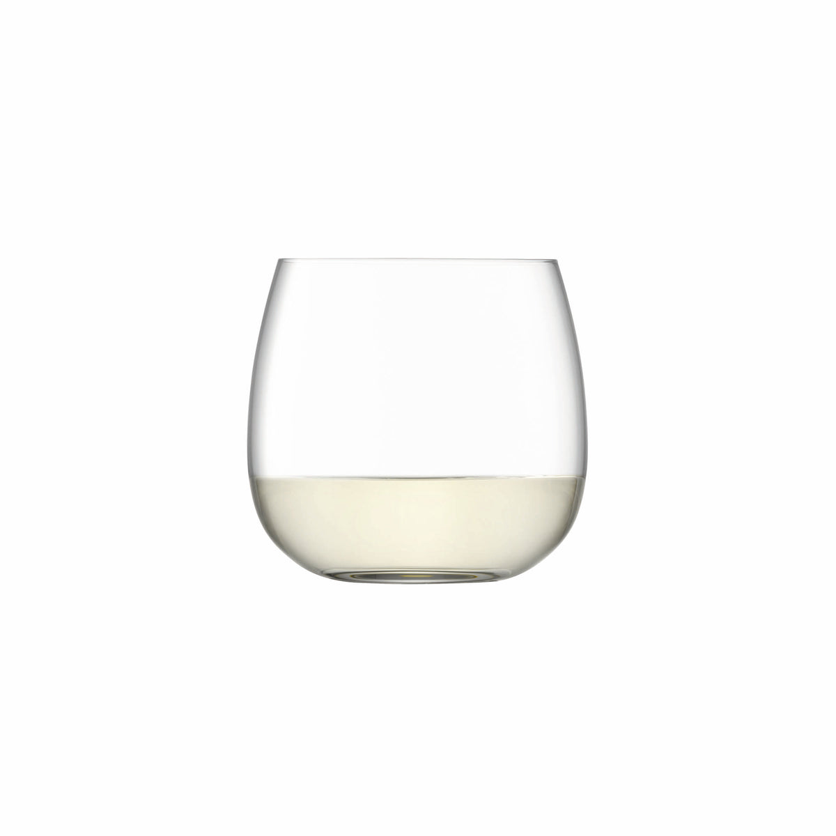 Set of four clear LSA Borough stemless wine glasses, 370ml capacity, modern design for casual drinking.