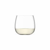 Set of four clear LSA Borough stemless wine glasses, 370ml capacity, modern design for casual drinking.