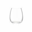 Set of four clear LSA Borough stemless wine glasses, 455ml capacity, with smooth, rounded design for casual wine drinking.