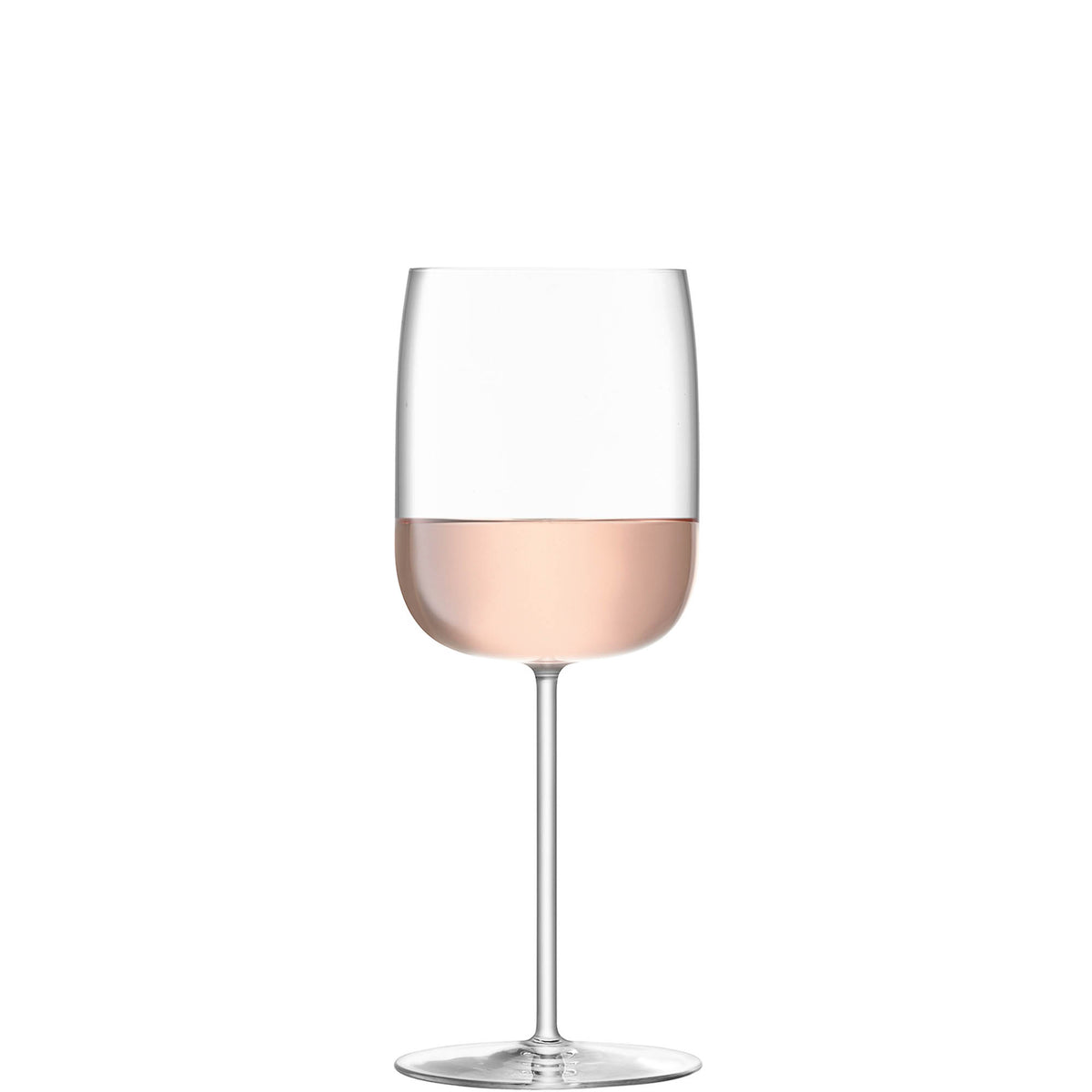 Set of four clear LSA Borough wine glasses, 380ml, with elegant design, perfect for serving wine in a stylish setting.