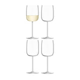 Set of four clear LSA Borough wine glasses, 380ml capacity, elegant design for serving wine in a stylish way.