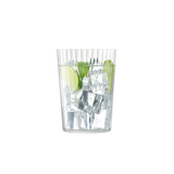 Set of four clear LSA GIO LINE tumblers, 560ml each, made of glass, arranged in a 4-piece set for beverages.